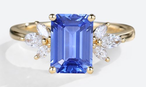 Engagement Rings Emerald Cut Lab Created Sapphire Rings Classic Elegance Cluster
