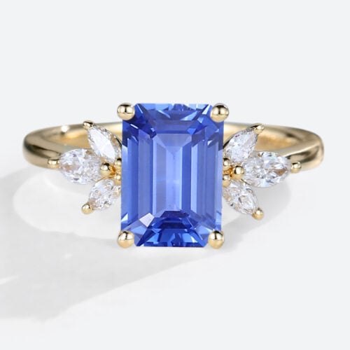 Engagement Rings Emerald Cut Lab Created Sapphire Rings Classic Elegance Cluster