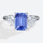 Engagement Rings Emerald Cut Lab Created Sapphire Rings Classic Elegance Cluster in White Gold