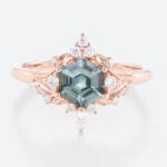 Green Sapphire Rose Gold Ring Hexagon Cut Engagement Ring