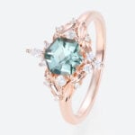 Green Sapphire Rose Gold Ring Hexagon Cut Engagement Ring