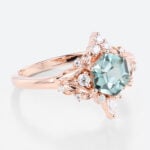 Green Sapphire Rose Gold Ring Hexagon Cut Engagement Ring