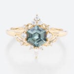 Hexagon Cut Green Sapphire Ring Vintage Yellow Gold Ring Jewellery