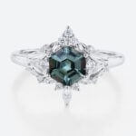 Hexagon Cut Green Sapphire Ring Vintage White Gold Ring Jewellery