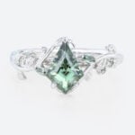 Kite Cut Green Sapphire Rings Nature-Inspired Engagement Ring with Botanical Design in white gold