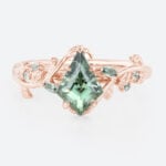 Kite Cut Green Sapphire Rings Nature-Inspired Engagement Ring with Botanical Design in rose gold