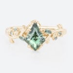 Kite Cut Green Sapphire Rings Nature-Inspired Engagement Ring with Botanical Design in yellow gold