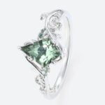 Kite Cut Green Sapphire Rings Nature-Inspired Engagement Ring with Botanical Design in white gold
