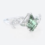 Kite Cut Green Sapphire Rings Nature-Inspired Engagement Ring with Botanical Design