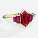 Lab Made Ruby Rings Long Hexagon Cut Engagement Ring Simple in yellow gold