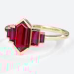 Lab Made Ruby Rings Long Hexagon Cut Engagement Ring Simple in yellow gold