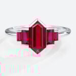 Lab Made Ruby Rings Long Hexagon Cut Engagement Ring Simple in white gold