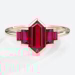 Lab Made Ruby Rings Long Hexagon Cut Engagement Ring Simple in rose gold