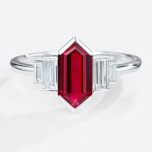 Lab Ruby Ring Unique Long Hexagon Cut Ruby Engagement Rings White Gold