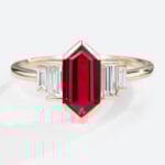 Lab Ruby Ring Unique Long Hexagon Cut Ruby Engagement Rings Rose Gold