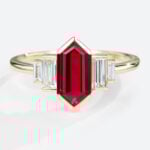 Lab Ruby Ring Unique Long Hexagon Cut Ruby Engagement Rings Yellow Gold