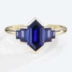 Long Hexagon Cut Lab Created Sapphire Engagement Rings Simple in yellow gold