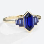 Long Hexagon Cut Lab Created Sapphire Engagement Rings Simple in yellow gold