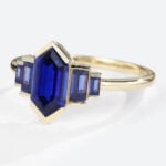 Long Hexagon Cut Lab Created Sapphire Engagement Rings Simple in yellow gold