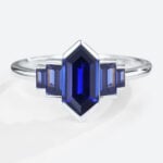 Long Hexagon Cut Lab Created Sapphire Engagement Rings Simple in white gold