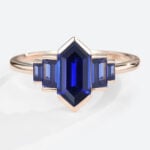 Long Hexagon Cut Lab Created Sapphire Engagement Rings Simple in rose gold