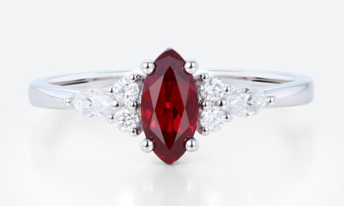 Marquise Cut Lab Ruby Charming Engagement Ring with Petal Design