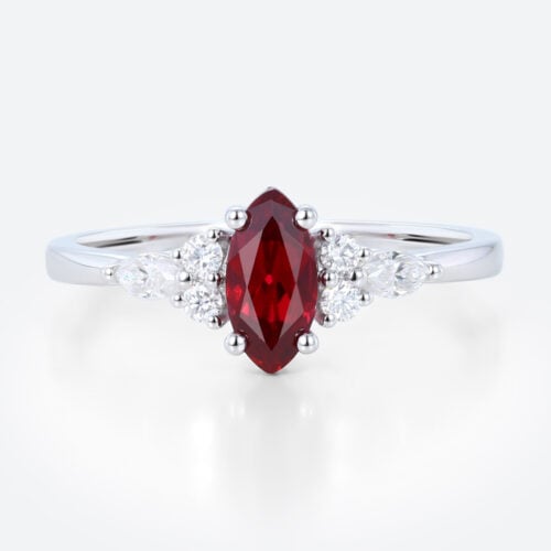 Marquise Cut Lab Ruby Charming Engagement Ring with Petal Design