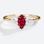 Lab Made Rubies Cluster Diamond Rings Vintage Style Engagement Rings in yellow gold