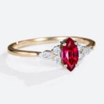 Lab Made Rubies Cluster Diamond Rings Vintage Style Engagement Rings in yellow gold