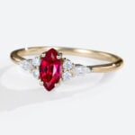 Lab Made Rubies Cluster Diamond Rings Vintage Style Engagement Rings in yellow gold
