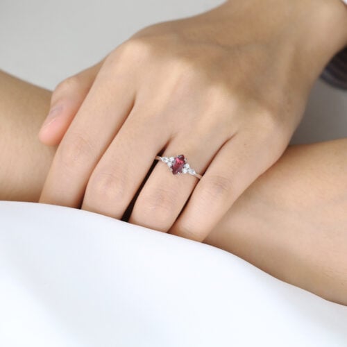 Marquise Cut Lab Ruby Charming Engagement Ring with Petal Design