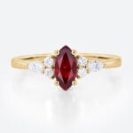 Lab Made Rubies Cluster Diamond Rings Vintage Style Engagement Rings in yellow gold