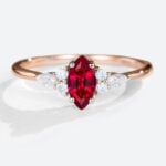 Lab Made Rubies Cluster Diamond Rings Vintage Style Engagement Rings in rose gold