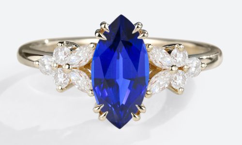 1CT Lab Grown Sapphire​ Ring Marquise Cut Floral-Inspired Design