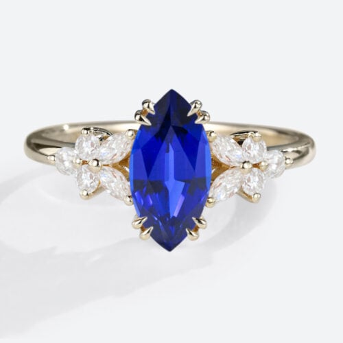 1CT Lab Grown Sapphire​ Ring Marquise Cut Floral-Inspired Design