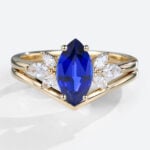 Lab Grown Sapphires Rings Set Simple Sapphire Rings with Curved Solid Band in yellow gold