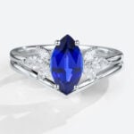 Lab Grown Sapphires Rings Set Simple Sapphire Rings with Curved Solid Band in white gold