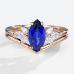 Lab Grown Sapphires Rings Set Simple Sapphire Rings with Curved Solid Band in rose gold