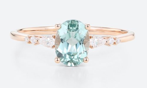 1.5ct Oval Cut Green Sapphire Ring Cluster Classic Engagement Rings