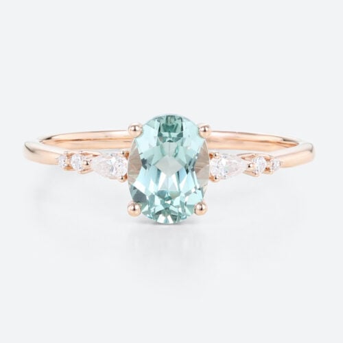 1.5ct Oval Cut Green Sapphire Ring Cluster Classic Engagement Rings
