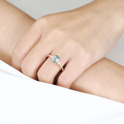 1.5ct Oval Cut Green Sapphire Ring Cluster Classic Engagement Rings