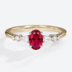 Yellow Gold Oval Cut Lab Grown Ruby Ring 0.8ct Cluster Engagement Rings