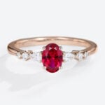 Rose Gold Oval Cut Lab Grown Ruby Ring 0.8ct Cluster Engagement Rings