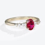 Yellow Gold Oval Cut Lab Grown Ruby Ring 0.8ct Cluster Engagement Rings