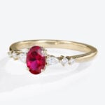 Yellow Gold Oval Cut Lab Grown Ruby Ring 0.8ct Cluster Engagement Rings