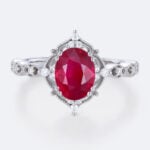 White Gold Oval Lab Grown Ruby Ring 1.3ct Vintage-Inspired Engagement Rings