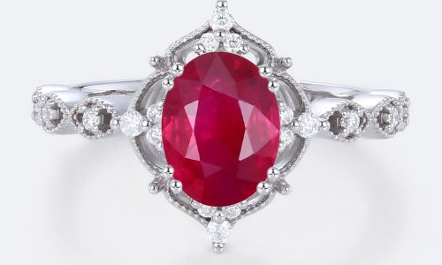 White Gold Oval Lab Grown Ruby Ring 1.3ct Vintage-Inspired Engagement Rings