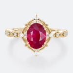 Yellow Gold Oval Lab Grown Ruby Ring 1.3ct Vintage-Inspired Engagement Rings