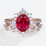 Rsoe Gold 1.4CT Oval Cut Lab Grown Ruby Sets with Straight Stacking Band