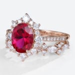 Rsoe Gold 1.4CT Oval Cut Lab Grown Ruby Sets with Straight Stacking Band